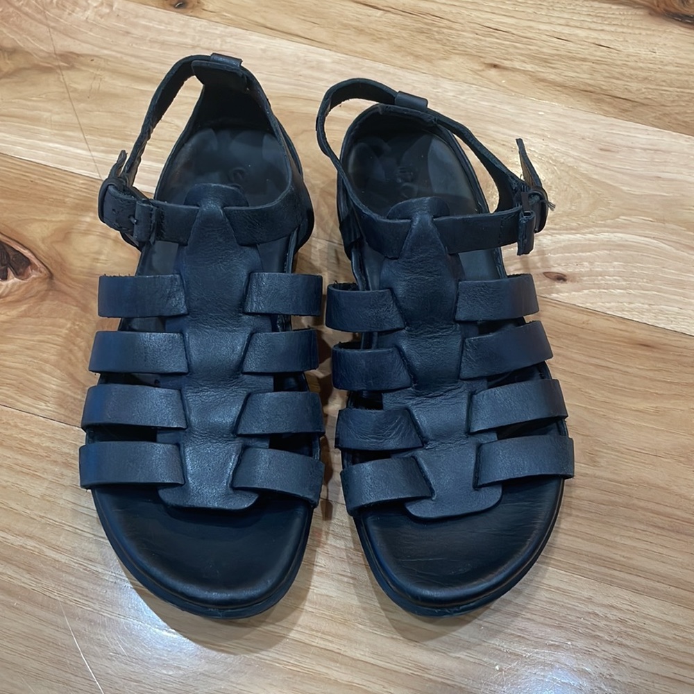 Ecco black leather Strappy sandal shoes Sz 4 35 EU flash luxe - Picture 2 of 9